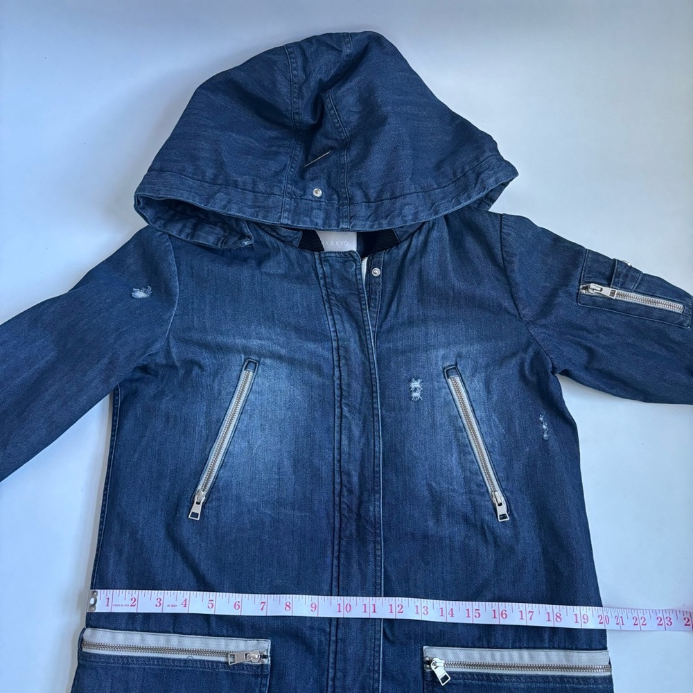 Soia & Kyo Reese Hooded Coat Jacket Blue Denim Coat Size XXS/2 Can Fits to Small - Picture 17 of 17